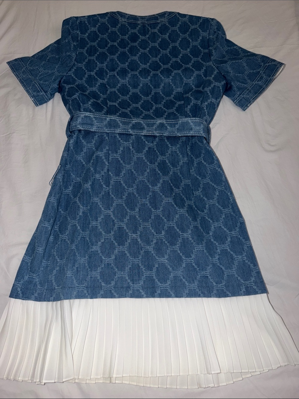 Sandro Kayle Medallion Jacquard Ruffle Hem Denim Dress NWOT - Picture 4 of 4